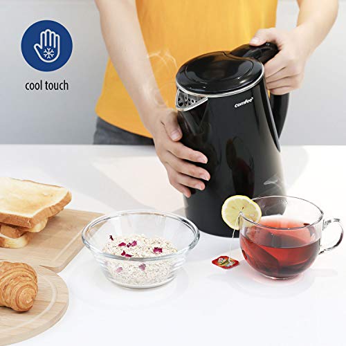 COMFEE' 1.7L Double Wall & Low Noise Electric Kettle with 100% Stainless Steel Inner Pot and Lid. Cool Touch & BPA Free. 1500W Fast Boil. Cordless with Auto Shut-Off & Boil Dry Protection. Black - Thumbnail 3