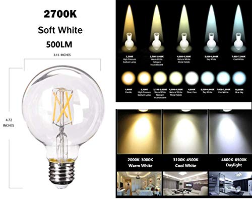 Vanity Light Bulbs Dimmable led Edison Bulb G25,E26 Base Make Up LED Light Bulbs for Bedroom Washroom Mirror,5.5W(40W Equivalent),500LM 4000k Day White, CRI80 UL Listed