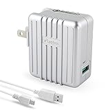 iPhone 8/ 8 Plus/ X ELEPHAS [Qualcomm Certified 2.0] 18W Fast Charger USB Wall Mains Plug Power Adapter with USB Cable, Anti-Overheat and 20000 hours Life-time, Silver (Retail Packaging)