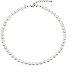 AOOVA S925 Sterling Silver Pearl Necklace, 8mm White Crystal Beads, Elegant Choker Design