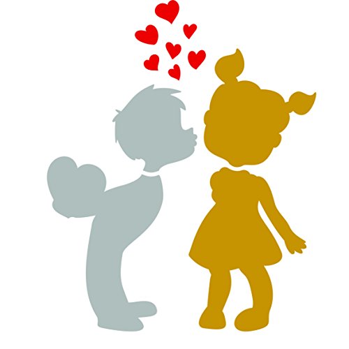 Young Love Stencil - 3.25 x 4 inch (S) - Reusable Boy Girl Heart Kiss Wall Stencil Template - Zentangle on Cards Scrapbook Journal Paint Walls Floors Fabric Furniture Glass Wood etc.