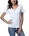 DREAGAL Women's Eyelet Lace Up Short Sleeve Top White Large