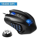 Rytaki Gaming Mouse, High-Precision 16400 DPI Laser MMO Wired Gaming Mice with 19 Programmable Buttons, 12 Side Buttons,6 Adjustable DPI Levels, Weight Tuning Cartridge for PC, Gamer-Black