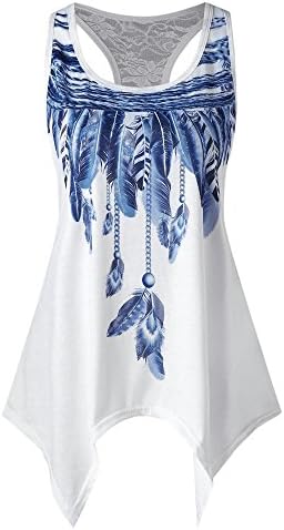 Women Summer Vests Tops KANGMOON Fashion Women Casual Lace Panel Asymmetrical Feather Print Vest Tank Tops White S M L XL