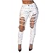 VICVIK Women White Knee Skinny Denim Distressed Ripped Jeans (XL)