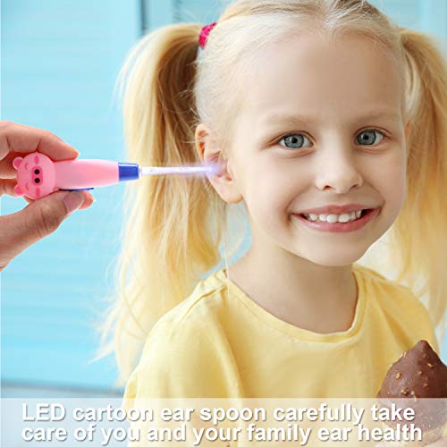 8 Pieces Kids Earwax Removal Spoon with LED Light Cartoon Animal Ear Pick Spoon Safe Ear Pick