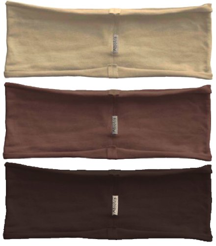 3-pack hBand Warm Earth-Tone stretchy headbands (dark chocolate, brown, beige) for yoga, exercise, sports or any activities by Absolute Yogi