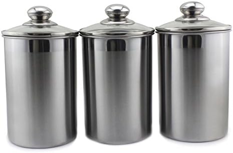 Stainless Steel Canister Set With Glass Lids. Elegantly Designed. Perfect for Kitchen storage, Tea, Coffee, Sugar, Rice, Beans, pasta - 3 Piece set Large Sized 64oz (1.9L) Each.