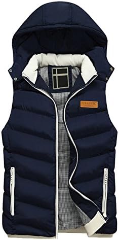 FlavorShow Men's Outdoor Quilted Sleeveless Waistcoat Detachable Hooded Outerwear Vest(Blue,S)