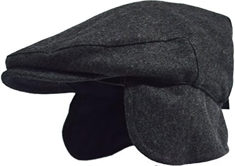Deewang Fashion Men's Herringbone Tweed Solid Newsboy Driving Cabbie, Ivy Flat Cap (L/XL, EarFlap-Charcoal)