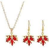 Yocoyee Dainty Maple Leaf Necklace and Earrings Set for Women red Rhinestone Necklace earrings Jewelry Set