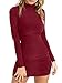 TOB Women's Sexy Stand Neck Long Sleeve Ruched Bodycon Mini Club Dress Wine Red