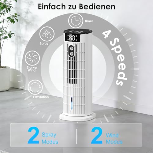 Portable Air Conditioner 1000ML,Air Cooler 4 in 1 Quiet Evaporative Air Conditioner,4 Modes 90° Oscillation,2-10H Timer,Remote Control for Home and Office (White)