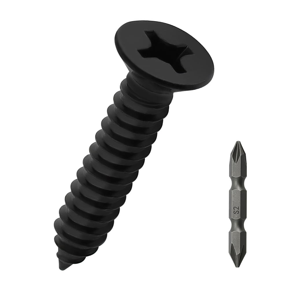Photo 1 of #10 x 5/8" Flat Head Wood Screws (50 pcs), 18-8 (304) Stainless Steel, Phillips Drive Flat Head Self Tapping Screws, Black Oxide Coated Sheet Metal Screws, Fayeploo (with Phillips Driver Bit)