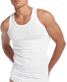 undercover lingerie3 Pack Mens Classic Sports 100% Cotton Interlock Singlet Sleeveless Undershirt Vests in Mixed Blues or White