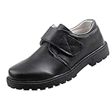 QHamThim Boys Leather Oxford Black School Uniform Outdoor Dress Shoe(Toddler/Little Kid/Big Kid)