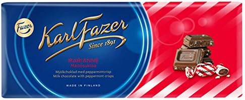 Karl Fazer Blue Original Finnish Milk Chocolate Bar with Peppermint Crisps, 200 g / 7.05 oz (2 Pack)