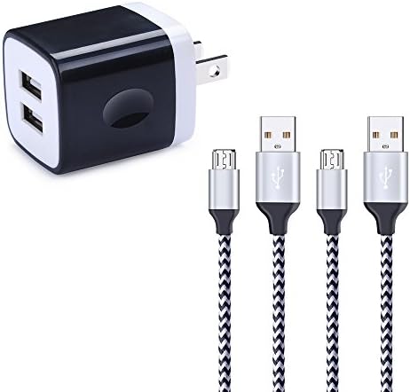 Charging Block, Wall Charger Kakaly 2.1A Dual Port Adapter Plug with 2-Pack 6ft Micro USB Cable, Charge Sync Cable Charger Cord Compatible for Samsung Galaxy S6/S7 Edge J3 J7, HTC, Moto X, Android