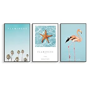 Framed for Living Room Bedroom Pink Flamingo for x3 Panels