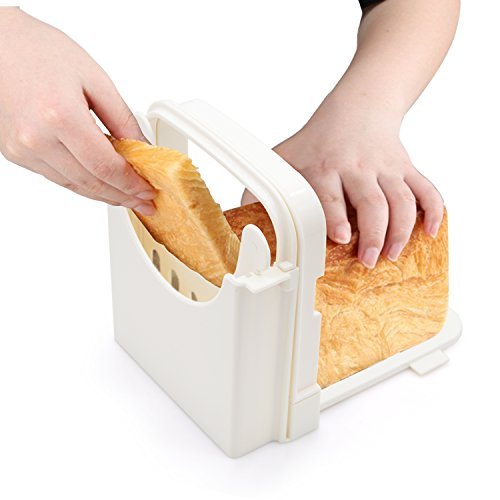 Bread Slicer, Adjustable Bread/Roast/Loaf Slicer Cutter, Sandwich Maker Slicing Machine Folding and Adjustable Handed Bread Slicer with 5 Slice Thicknesses  (White 2) - Thumbnail 2