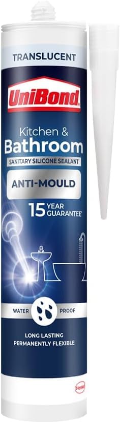 Anti Mould Silicone Sealant- Silicone Sealant Waterproof Durable, Ideal For Kitchen & Bathrooms Repels, Kills and Prevents Mould Growth, Long-Lasting Shower Sealant (Translucent, 274 Gram)