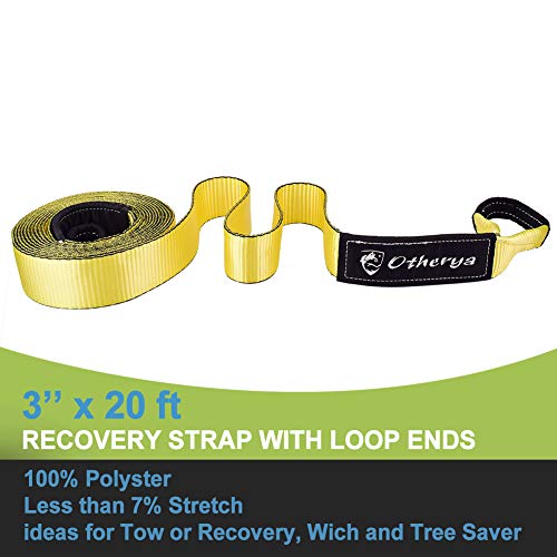 Otherya Tow Recovery Strap 3'' x 20' - Recover Your Vehicle Stuck in Mud/Snow - Heavy Duty Winch Snatch Strap - Protective Loops, Water-Resistant - Off Road Truck Accessory - Bonus Storage Bag - Thumbnail 2