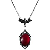 Fyvos Gothic Bat Red Crystal Pendant Necklace for Women Punk Hip Hop Style Vintage Vampire Cameo Necklace Halloween Jewelry Accessories