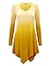 Lock and Love WT1050 Womens V Neck Long Sleeve Dip Dye Handkerchief Hem Tunic Top L Yellow