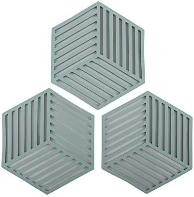 Silicone Trivet Set For Hot Dishes, Table Mats | Bowl Mats | Dish Mats and Coasters Insulated Flexible Durable Non Slip Coasters Hot Pads,Set of 3 (Olive green)