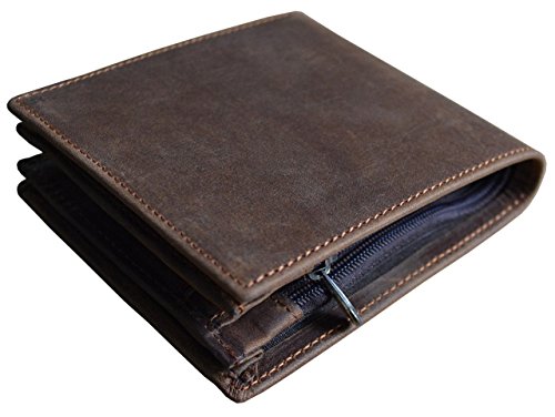 Men's Genuine Leather Bifold Wallet With Long Zipper Pocket Coin Pocket Wallet (brown1)