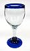Mexican Glass, Wine, Hand Blown, Blue Rim (Set of 6) 14 OzF