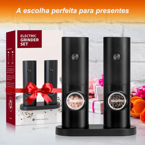 Moedor Elétrico de Sal e Pimenta, Conjunto com 2 Unidades, 70ml, Preto