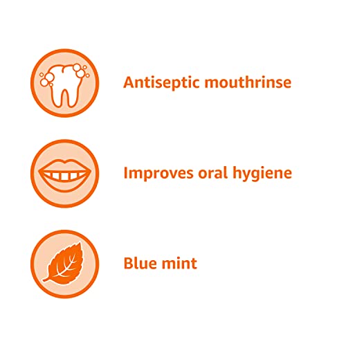 AMAZON BASICS ANTISEPTIC MOUTHWASH, BLUE MINT, FIGHTS BAD BREATH, PLAQUE AND GINGIVITIS, 1 LITER, 33.8 FL OZ, 1-PACK (PREVIOUSLY SOLIMO)