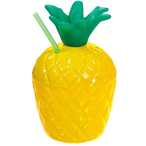 Amscan Pineapple Ball Sippy Cup for Cold Hawaiian Summer Party Drinks Reusable Beach Luau Picnic Drinkware, Yellow/Green, 18 oz