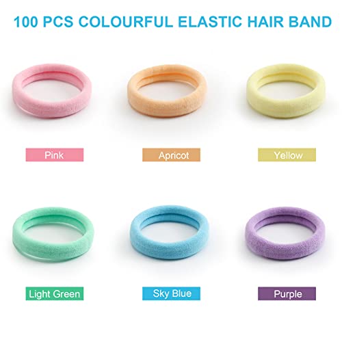 100 Pcs Thick Seamless Spring Hair Ties, Ponytail Holders Hair Accessories No Damage for Thick Hair (Spring Colors)