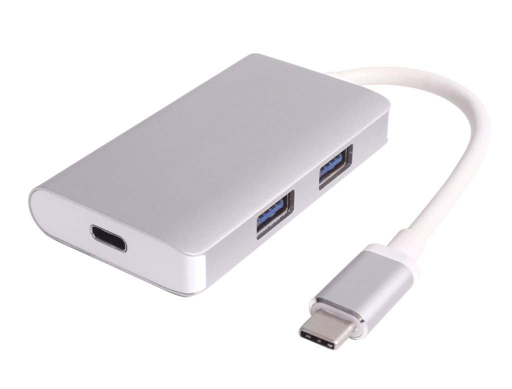 PremiumCord USB-C Hub to 2 x USB 3.0 + PD Charging, Aluminium Housing, 5 Gbps, SuperSpeed USB 3.1 Type C, Colour: Silver, Length 25 cm