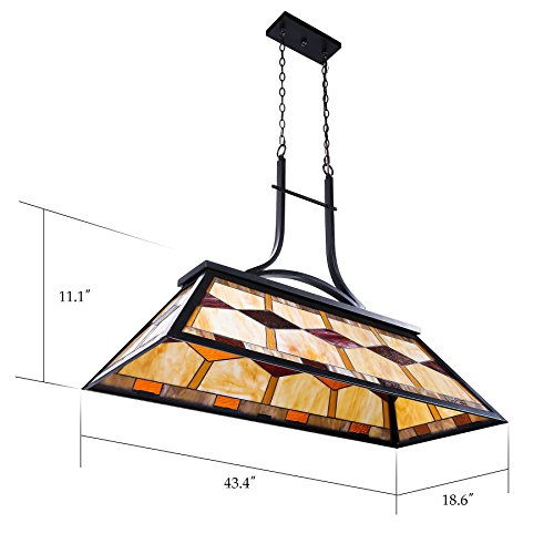3-Light Antique Bronze Finish Billiard Pool Table Lighting, Large Kitchen Island Pendant Light, 3 Lights Island Chandelier with Tiffany Shade, 3Lt Hanging Fixture