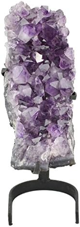 Genuine Brazilian Raw Amethyst Crystal Geode Cluster w/ Custom Heavy Duty Iron Stand. Premium Gallery Quality! BONUS Amethyst Bracelet &amp; Cleansing Selenite Crystal
