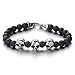 COOLSTEELANDBEYOND Gothic Style Mens Beads Bracelet with 8mm Black Volcano Volcanic Stone and Stainless Steel Skulls