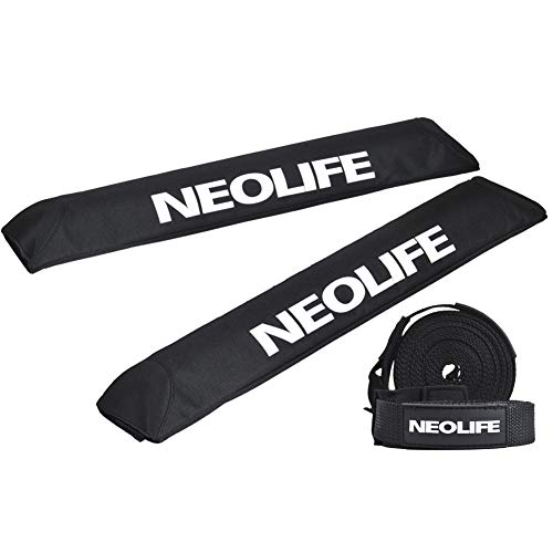 Neolife Car Roof Rack Pads for Surfboard Kayak SUP Snowboard Racks 19Inch Long Large Aero Bars [Pair] (Black Flat 19 in with Strap, 19 in)