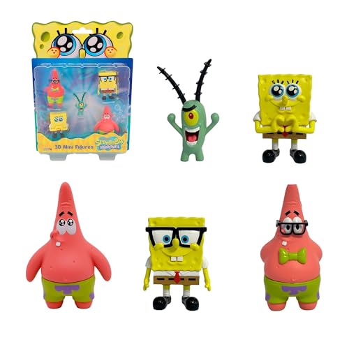 Bob Esponja Pack 5 Figuras Blister, muñecos coleccionables de 5 cm, Surtidos exclusivos con Personajes icónicos, Juguete para coleccionar (64393002-2)