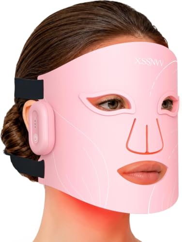 XSSNVV NVV04 Wireless LED Face Mask, 4 Modes Light Therapy Mask Red & Infrared Light 850nm, LED Mask, Remote Control, Autonomy 60 Minutes, Adjustable, with Eye Covering