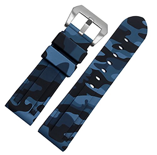 24mm Camouflage Diver Rubber Silicone Watch Band PVD Tang Buckle Strap Fits for Panerai Luminor (BlueSilver Buckle)