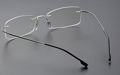 Agstum Mens Womens Titanium Alloy Flexible Rimless Frame Prescription Eyeglasses 51mm (Silver, 51mm)