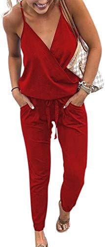SCORP Women Spaghetti Strap V Neck High Waist Floral Print Jumpsuit Romper Pants