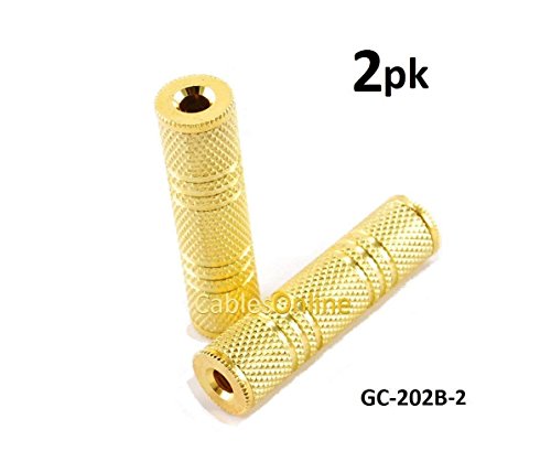 CablesOnline, 2-PACK 3.5mm TRS Stereo Metal Barrel Connector F/F Coupler Gender Changer, Gold, GC-202B-2