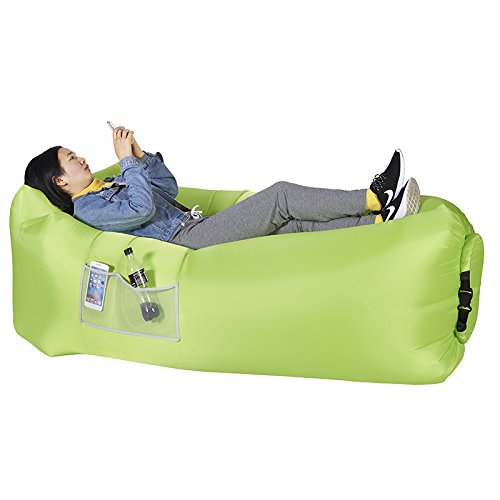 Armati Inflatable Lounger Patented Comfortable Headrest, Indoor or Outdoor Air Sofa, Camp Bedding, Hammock,Air Mattress with Carry Bag, Securing Stake and Bottle Opener (apple green)