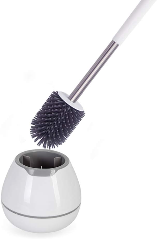 Rakemi Toilet Brush and Holder Set Bathroom Cleaning Supplies and Accessories Silicone Bristles with Brush Holder and Hidden Tweezer