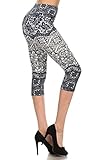 Leggings Depot Women's Popular Best Capri Cropped Regular and Plus Butterknit Soft Printed Brush High Waist Quality Leggings (Regular (Size 0-12), Fine China)