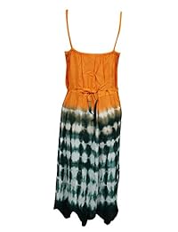 Mogul Womens Summer Dress Orange Green Embroidered Flare Boho Sexy Sundress